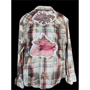 Upcycled Beachy Flannel Shell Art Shirt Cotton Soft Medium Large